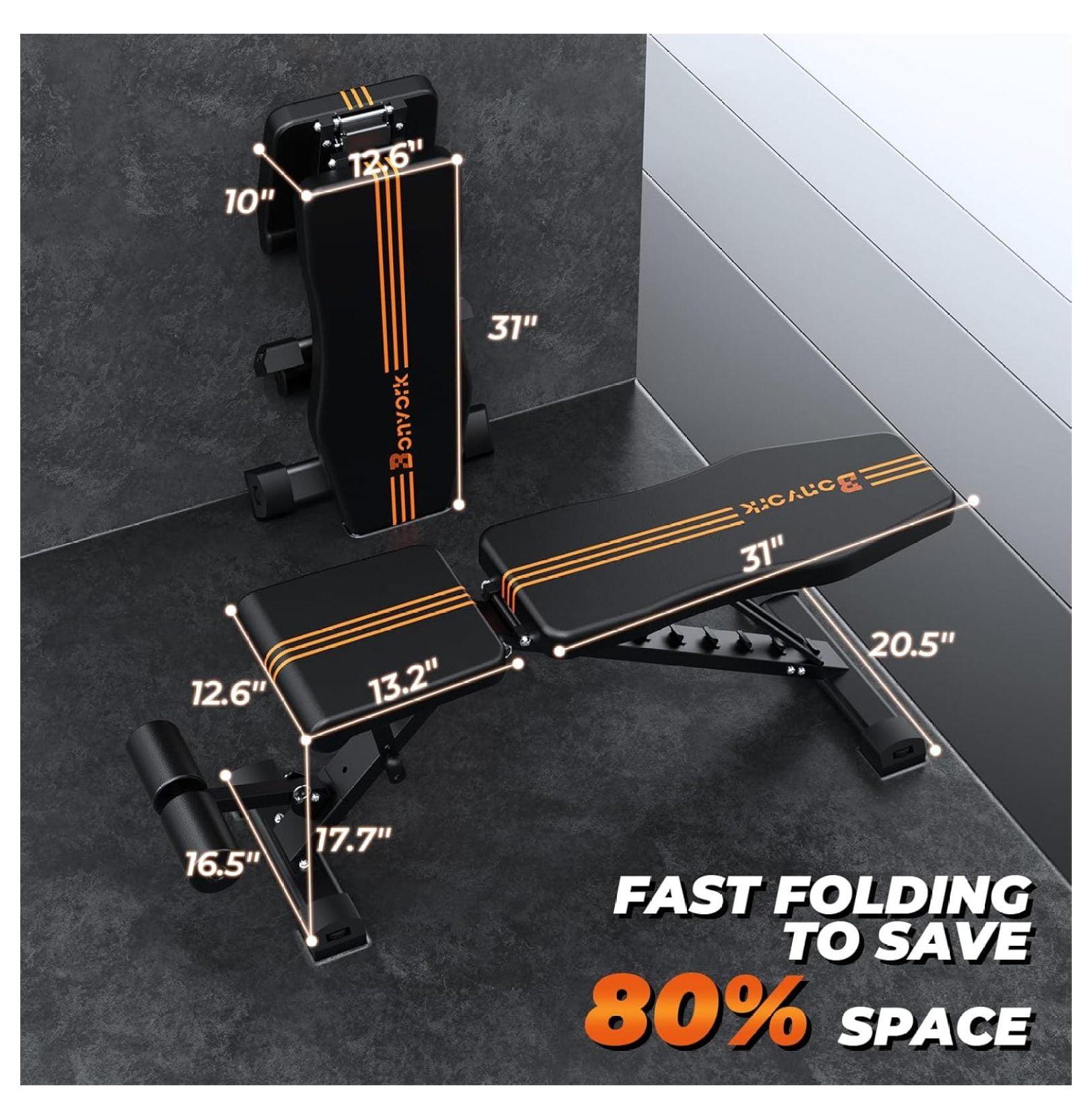 800LBS Adjustable Weight - Foldable Workout Press with 20.5'' Extended Base for Home Gym, Folding Decline Incline Strength Training for Full Body Exercise - 2024 Version