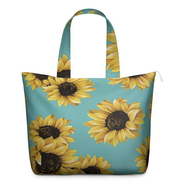 Retro Sunflower Print Travel Bag Boho Floral Duffel, Lightweight, , for Autumn Summer Trips