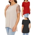 thumbnail image 4 of Camiseta mujer, Camiseta de manga corta para mujer Camisas casuales con cuello redondo irregular con Abody Rojo/Medio, 4 of 6