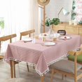 thumbnail image 3 of HHHC Stripe Tassel Tablecloth Cotton Linen Stain Resistant/Dust-Proof Waterproof Table Cover for Kitchen Dinning Tabletop Decoration (Rectangle/Oblong,55 x 55 Inch, Red), 3 of 4