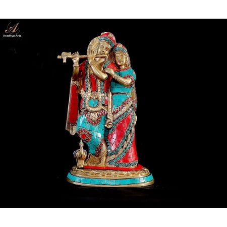 Aradhya Arts Radha and Krishan statue made of Brass 29 CM height Flute Playing Idol with Radha Ji for Temple Home Décor Office Gift