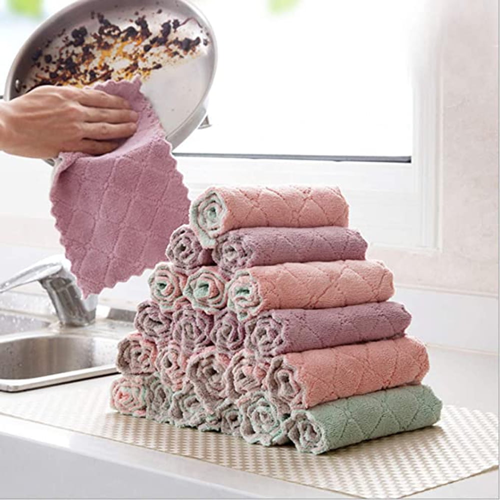 Skycarper 10pcs High-End Super Absorbent Kitchen Towels 100% Coral Fleece  Super Soft Household Cleaning Cloth Dishcloth Kitchen Towels Premium Rags