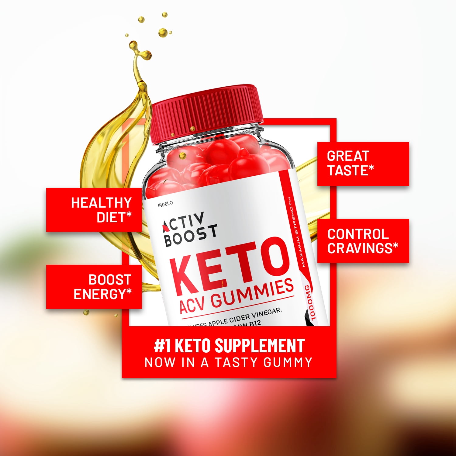 (5 Pack) Activ Boost Keto ACV Gummies, Activ Boost Keto Gummies 1000MG, Active Boost Apple Cider Vinegar Vitamin B12 Supplement (300 Gummies)