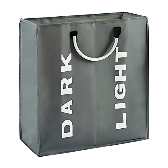 ACDANC Double Laundry Hamper Sorter- Collapsible Canvas Clothes Basket with Dual Sorting Sections and Round Handles,2 Section Darks Lights Dirty Clothes Laundry Basket Sorting for Bathroom Dorm