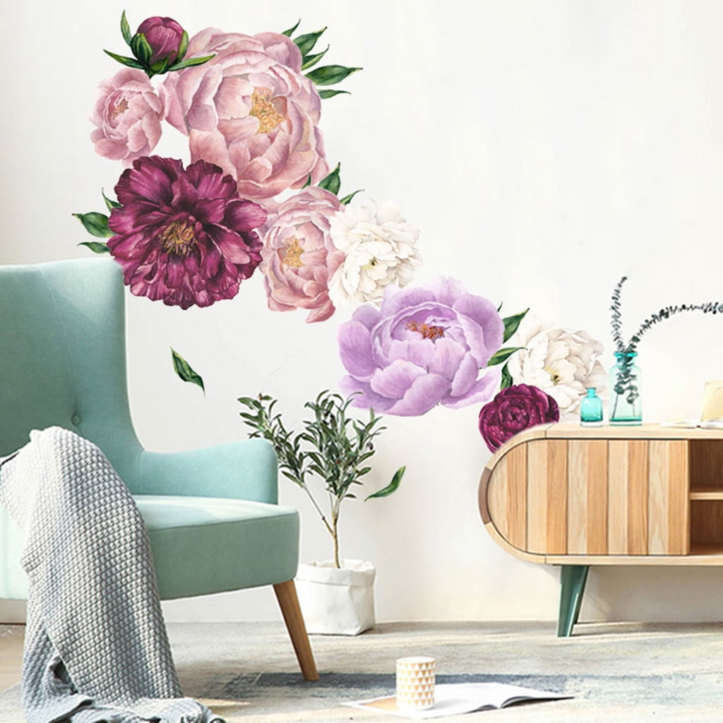 2PCS Wall Sticker Peony Rose Flower Wall Decal Nursery Home Sticker Decor Art C