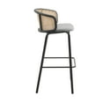 thumbnail image 5 of LeisureMod Ervilla Mid-Century Modern Wicker Bar Stool with Fabric Seat and Black Powder Coated Steel Frame, Grey, 5 of 12