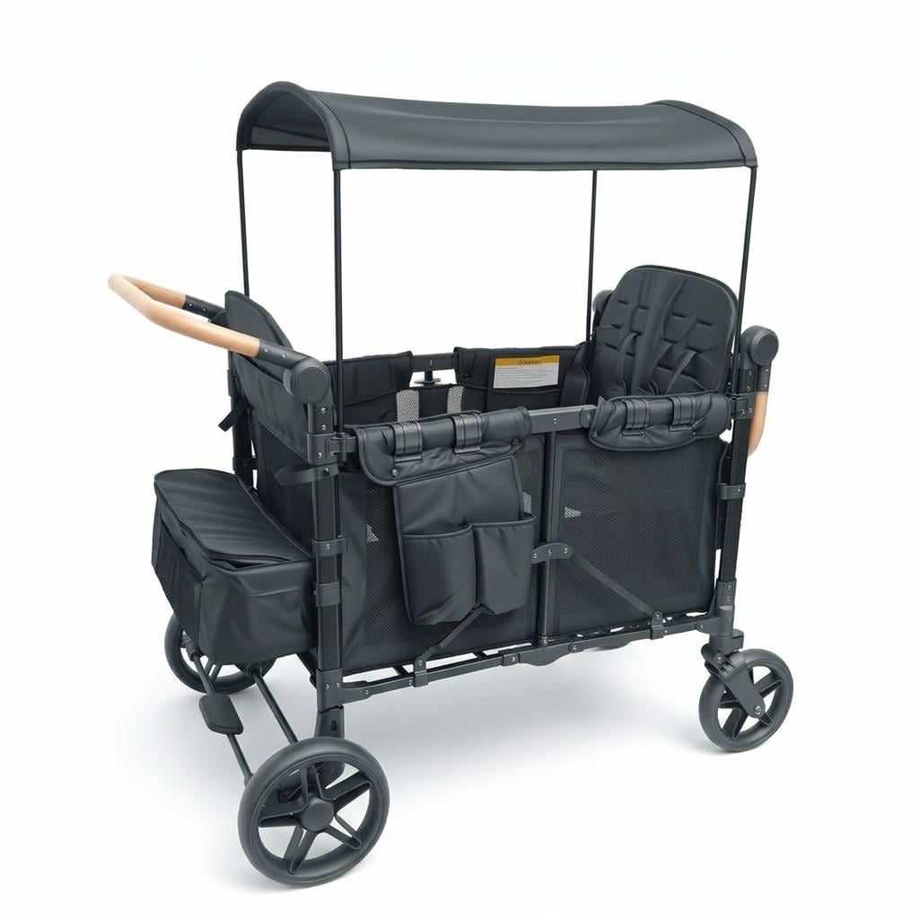 Baby Wagon Foldable Design for Easy Transport, Stroller Wagon with 2 Directional Rear Wheels, Multifunctional Wagon 53 Inch Height for Camping Travel Daily Use.
