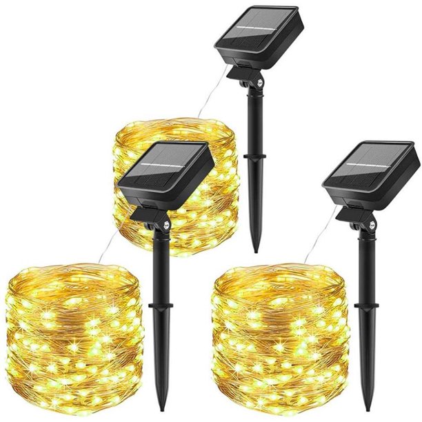 Ounissouiy 3 uds. De luces solares para jardín, luces LED de cadena, 10M, 100 LED, resistente al agua, cadena de luz solar para exteriores con 8 modos para Kits de decoración para fiestas Ounissouiy HA035584-00