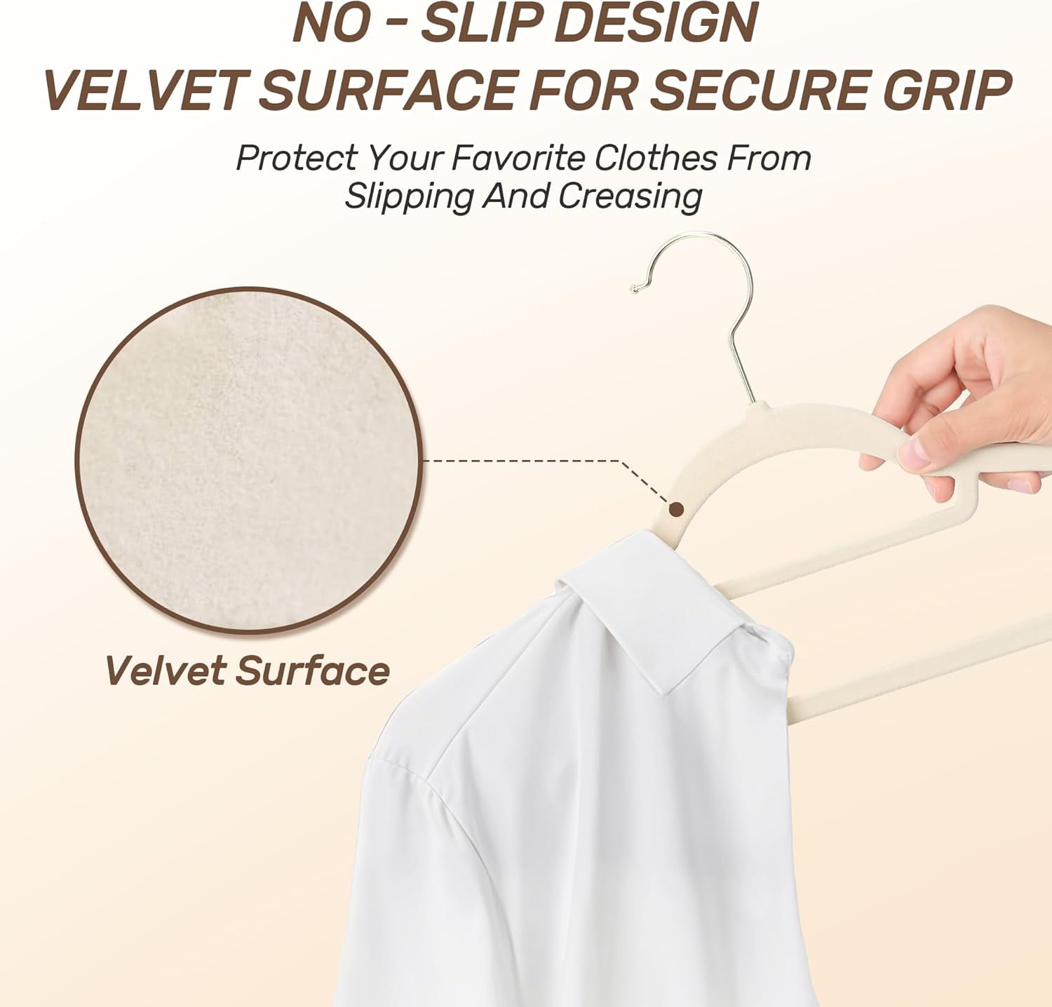Premium Velvet Hangers 30 Pack with Gold Hooks, Non-Slip, Space Saving Felt Clothes Hangers, Sturdy Slim Flocked Hanger for Dresses, Coats, Tie and Pants(Beige)