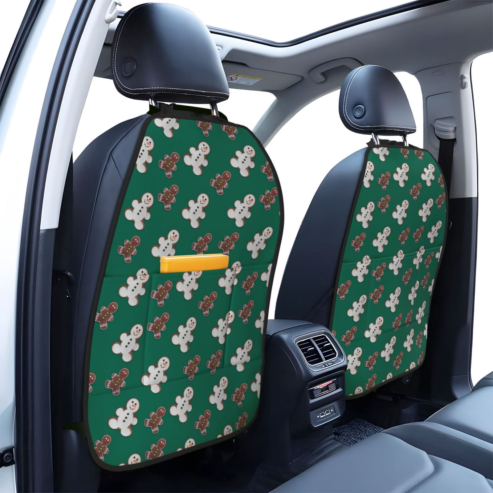 Xecao Gingerbread Snowman Cookies Pattern Car Seat Back Protector 2 Pack Large Capacity Pocket, Kick Mats Back Seat Protector