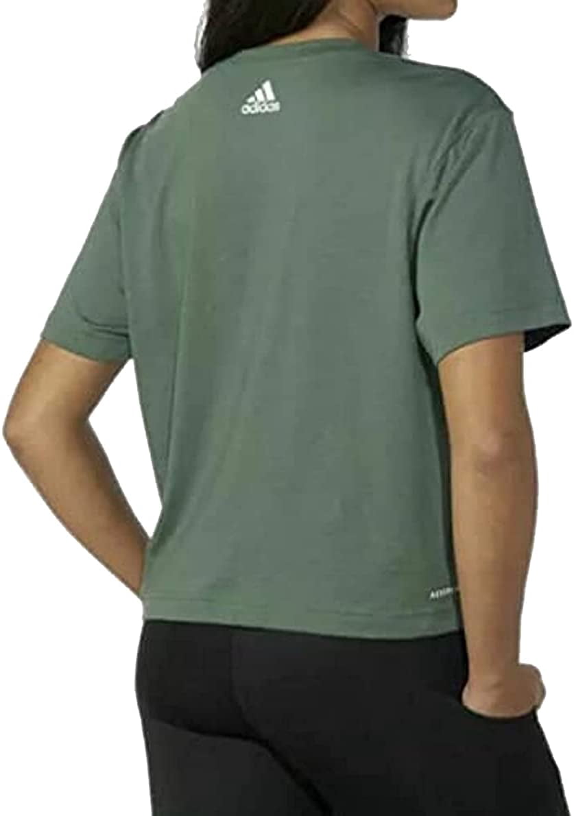 adidas Ladies' Primegreen Aeroready Logo Crop Tee, Green, Small
