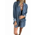 thumbnail image 2 of Women'S Button Denim Shirt Long Sleeve Lapel Casual Loose Denim Jacket Washed Blue L, 2 of 7