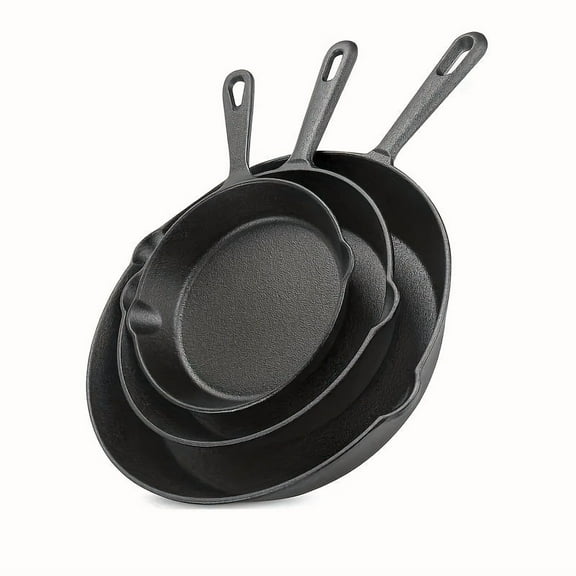 Cast Iron Pan 3pcs Set, Cast Iron Pan, Frying Pan, Wok, Cast Iron Set (Black)