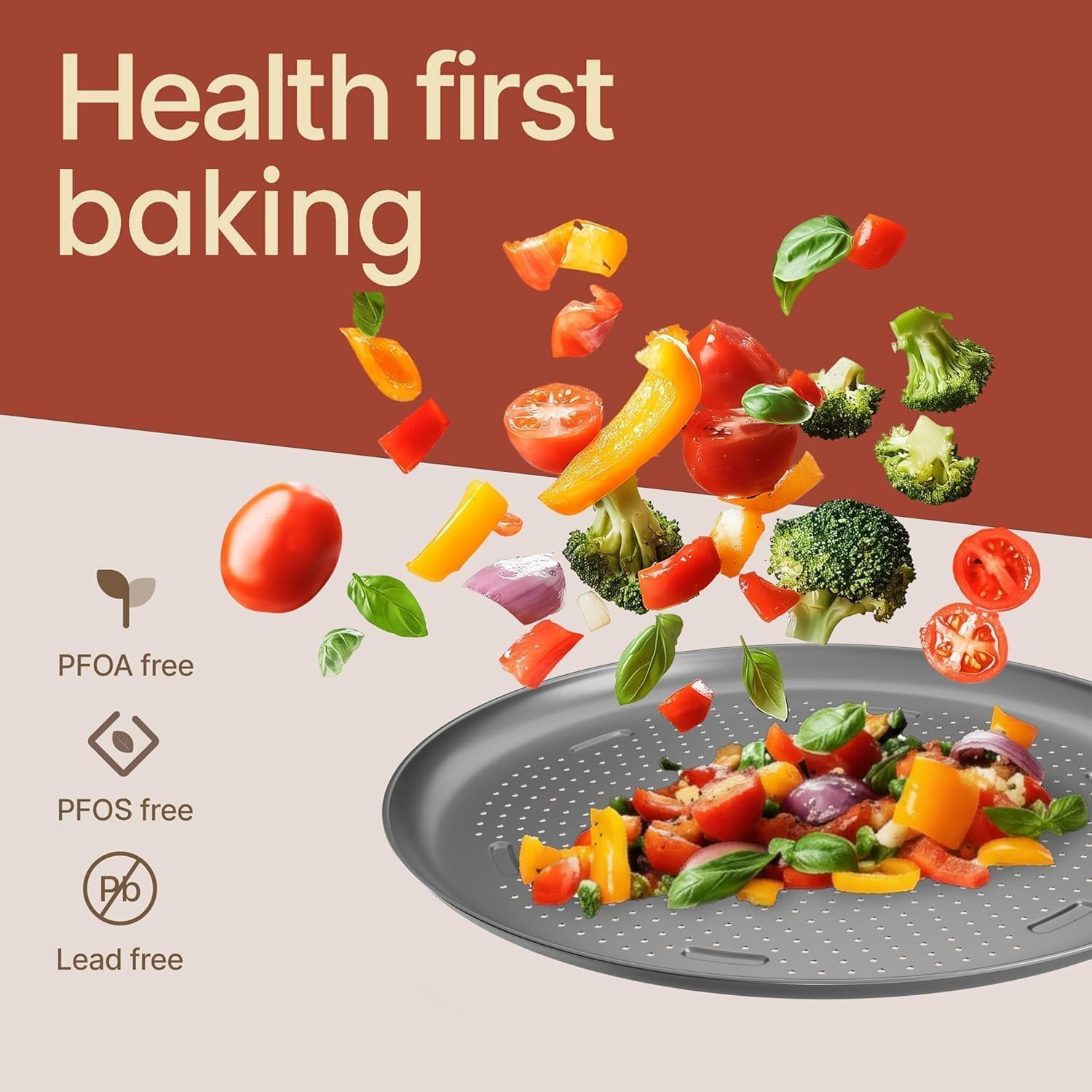 Bakken 16" Non-Stick Perforated Pizza Pan 2 Pack, Round Carbon Steel Tray, Oven & Dishwasher Safe, Durable Nonstick, Silver