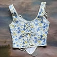 thumbnail image 3 of Vintage Floral Corset Tops for Women Tie Shoulder Renaissance Lace Up Bustiers Overbust Shaper Tank Corsets Blue, S, 3 of 7