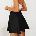 thumbnail image 5 of Women'S Overlap Wrap High Waist Satin Flowy Soft Silky Skater Mini Skirt-Black-L, 5 of 5