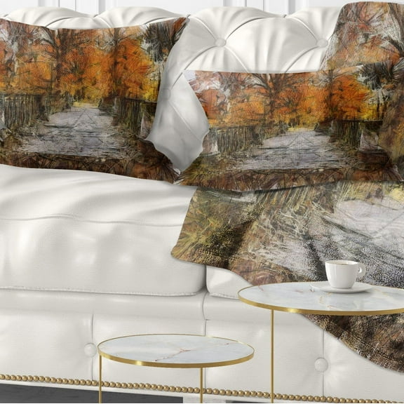 Designart Beautiful Watercolor Autumn Forest - Landscape Printed Throw Pillow - 12x20