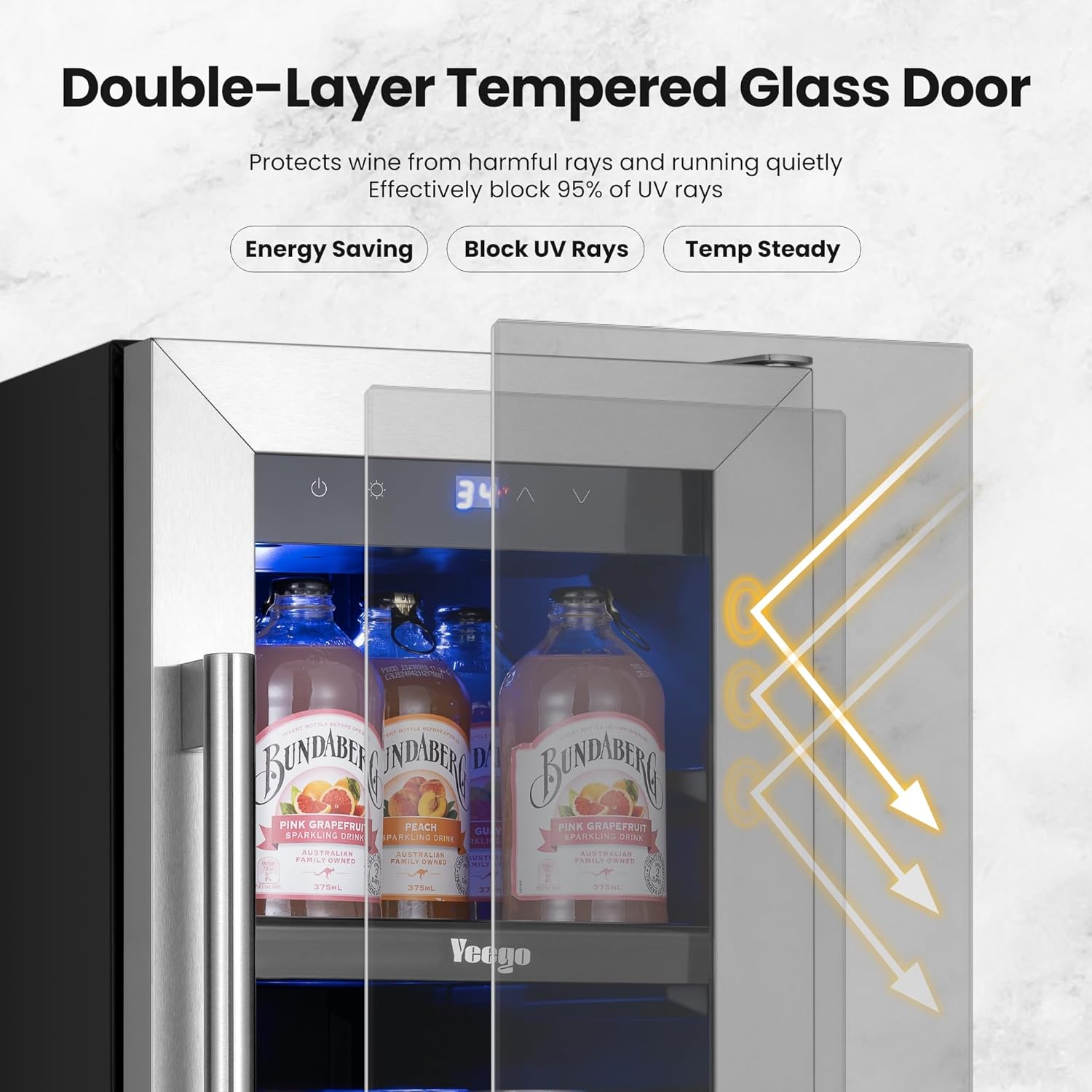 Yeego 60 Can Beverage Refrigerator, 12 Inch Beverage Cooler with Glass Door, Mini-Fridge for Home,Office