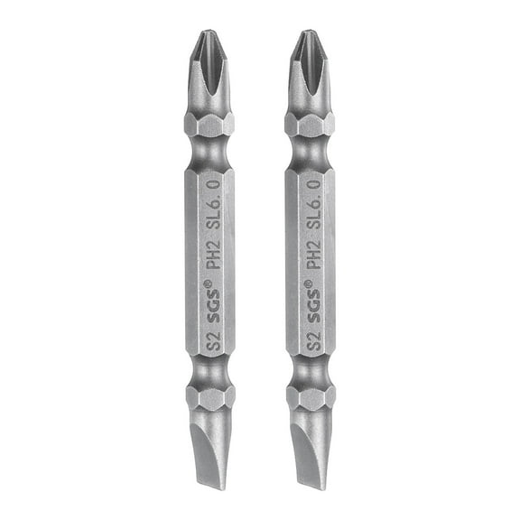 Uxcell 2pcs Magnetic Double Ended Screwdriver Bit 6mm PH2/SL6 2.56" Length 1/4" Hex Shank S2 Steel Phillips Cross Slotted Flat Screw Driver Bit
