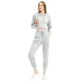 thumbnail image 2 of Women Tracksuit Set Cropped Hoodie Sweatshirt and High Waisted Drawstring Sweatpants Tapered Joggers Set for Women 2 Piece, Grey, Medium, 2 of 6