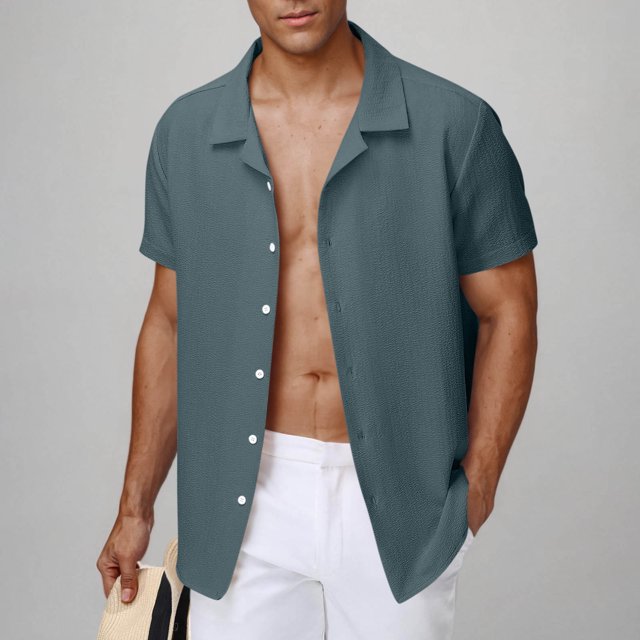 T-shirts pour Hommes Grande Taille à Moins de 5$ Chemises à Manches Courtes Col Rabattu Chemise Décontractée Unie Marine TG