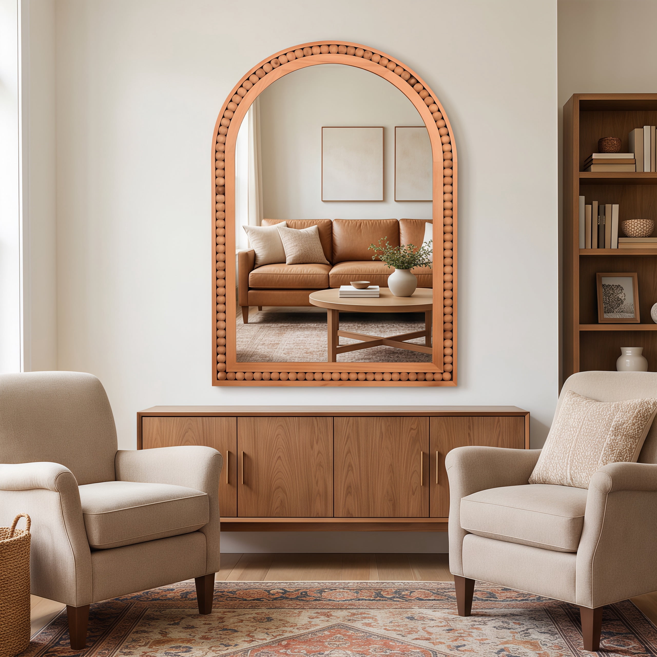 Leumius 36"x 24" Arched Bathroom Mirror Wall Mirror with Wooden Frame,Rustic Farmhouse Decor Mirror for Entryway, Bathroom & Living Room,Brown