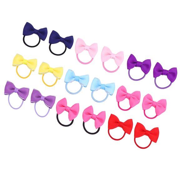 18pcs Boutique Hair Bows Elastic Tie Rubber Band Ribbon Hair Bands Pigtail Hair Bows Elastic Ponytail Holder for Babies Girls Toddlers Kids Children (Random Color)