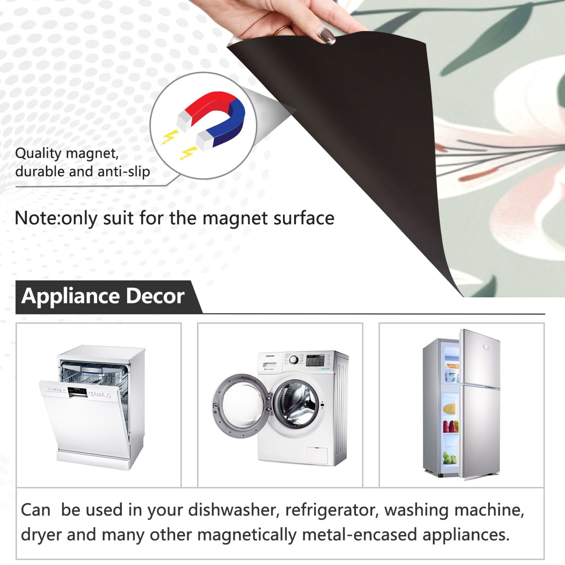 Dishwasher Magnetic Sticker 23x26 Inch Refrigerator Magnetic Sticker Washing Machine Magnetic Sticker Kitchen Panel Magnetic Sticker Home Decor Cartoon White Lily