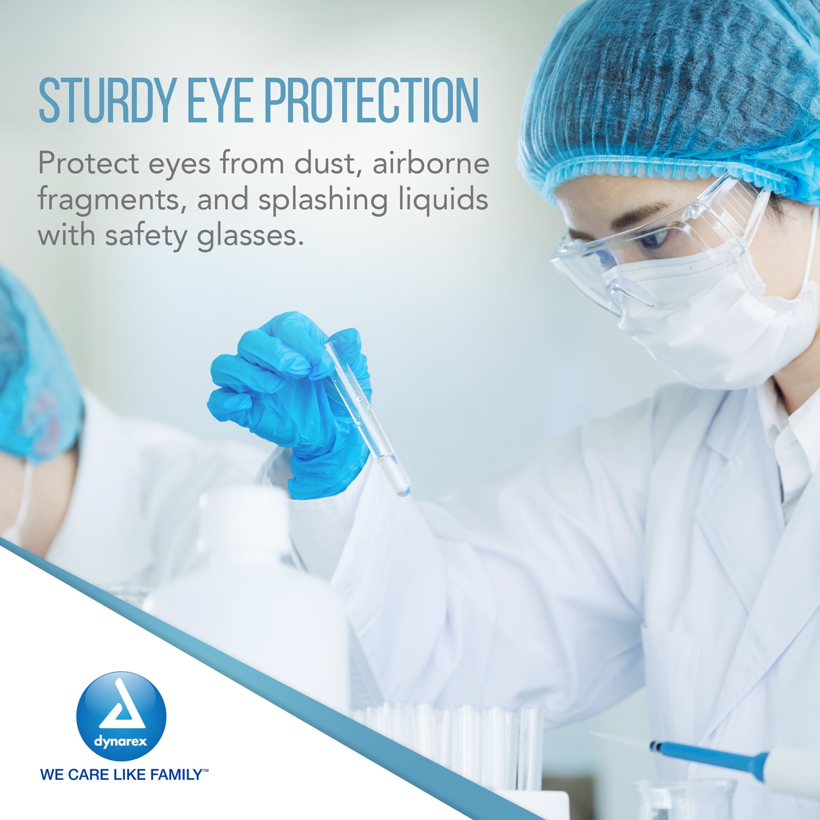 Dynarex Protective Eyewear - Clear Safety Glasses for Medical, Dental, Lab Use - Shields Eyes From Particles - Wraparound Frames With Wide-View Lens, Vented Side Shields - Pack of 50