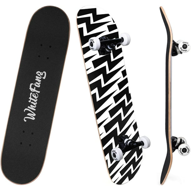 WhiteFang Skateboards for Beginners, Complete Skateboard 31 x 7.88, 7 Layer  Canadian Maple Double Kick Concave Standard and Tricks Skateboards for 