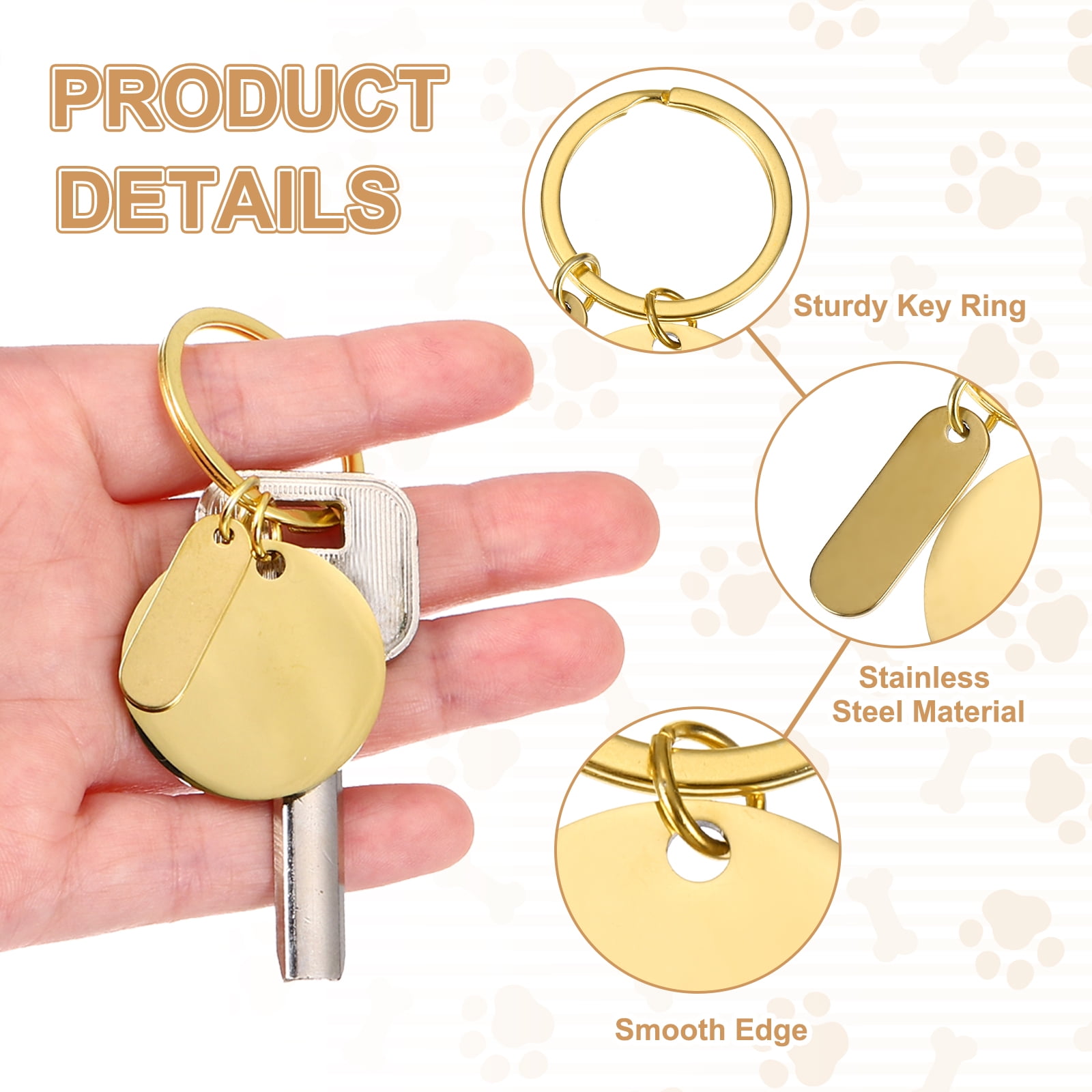 Uxcell Stainless Steel Engraving Keychain Blanks, 30Pcs Metal Laser Engravable Stamping Blanks, Gold/Silver (Round)