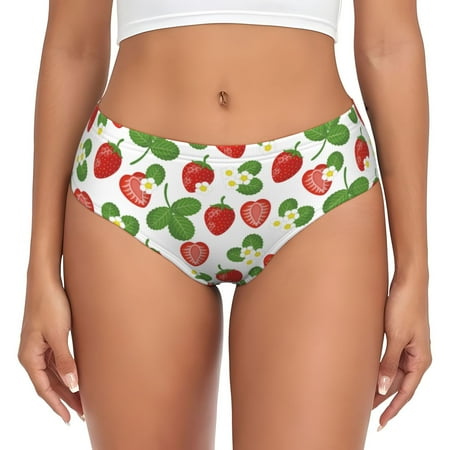 Womens Underwear - Cute Strawberry Flower Leaves No Show Seamless Underwear for Women  Stretch Women s Panties  Hipster Soft Comfort Ladies Panties Bikini Underwear Briefs