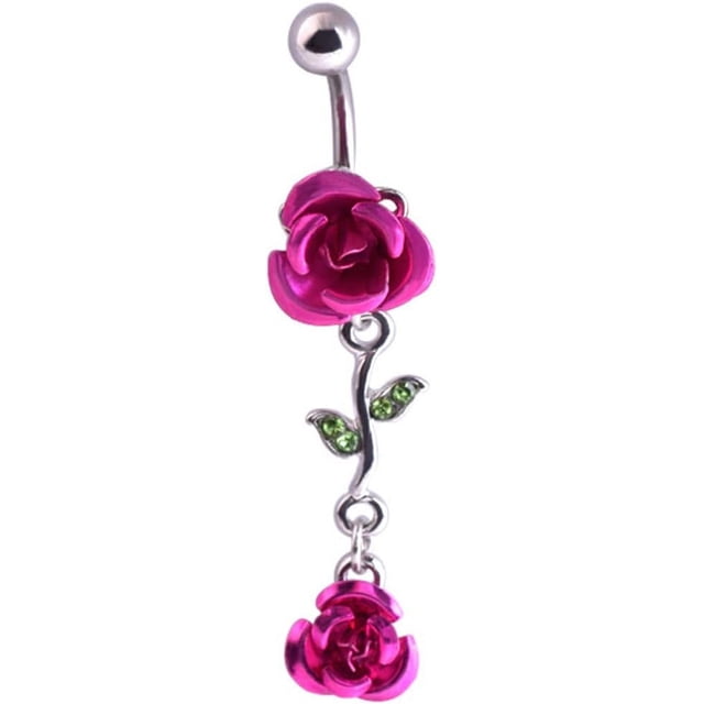 1Pc Belly Button Ring Women Dual Rose Flower Navel Ring Body Piercing Jewelry Gift Rose Red