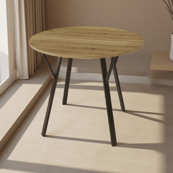 31.5 Inch Round Dining Table for Small Spaces, Modern Kitchen Table with Black Metal Legs, Rustic Brown Top, Seats 2-4