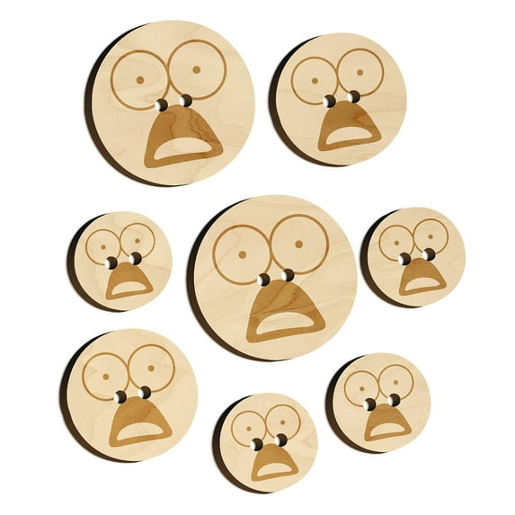 Mouth Agape Shocked Face Wood Buttons for Crochet Knitting Sewing DIY Craft - Various Sizes (8pcs)