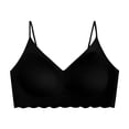 thumbnail image 3 of Womens Wire Free Bra, Full Coverage V Neck Medium Support Bra with Spaghetti Straps, Lounge Comfort Bra | VerBelle,Black M, 3 of 6