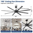 thumbnail image 6 of 100" Industrial Black Aluminum 8-Blade HVLS Ceiling Fan with Remote, No Light, 6 of 20