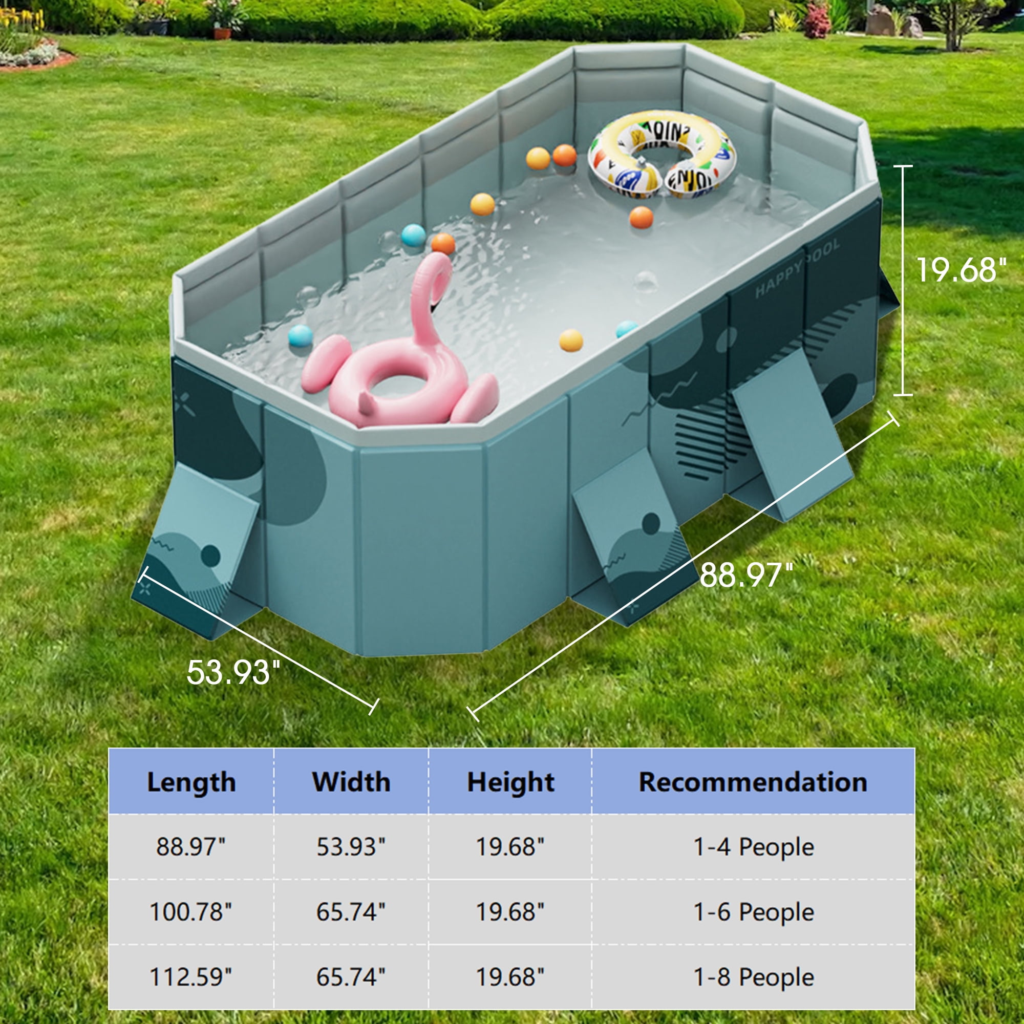 YYW 89"Foldable Non-Inflatable Swimming Pool, Above Ground Kiddie Pool for 1-4 People,Green