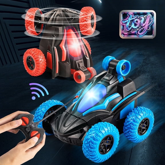 Double Sided Remote Control Stunt Car, 360°Rotating Flip RC Vehicle with Bright LED Lights, Rechargeable Off Road Toy Car, Kids Birthday Gifts, All Terrain Stunt Toys for Indoor Outdoor Play