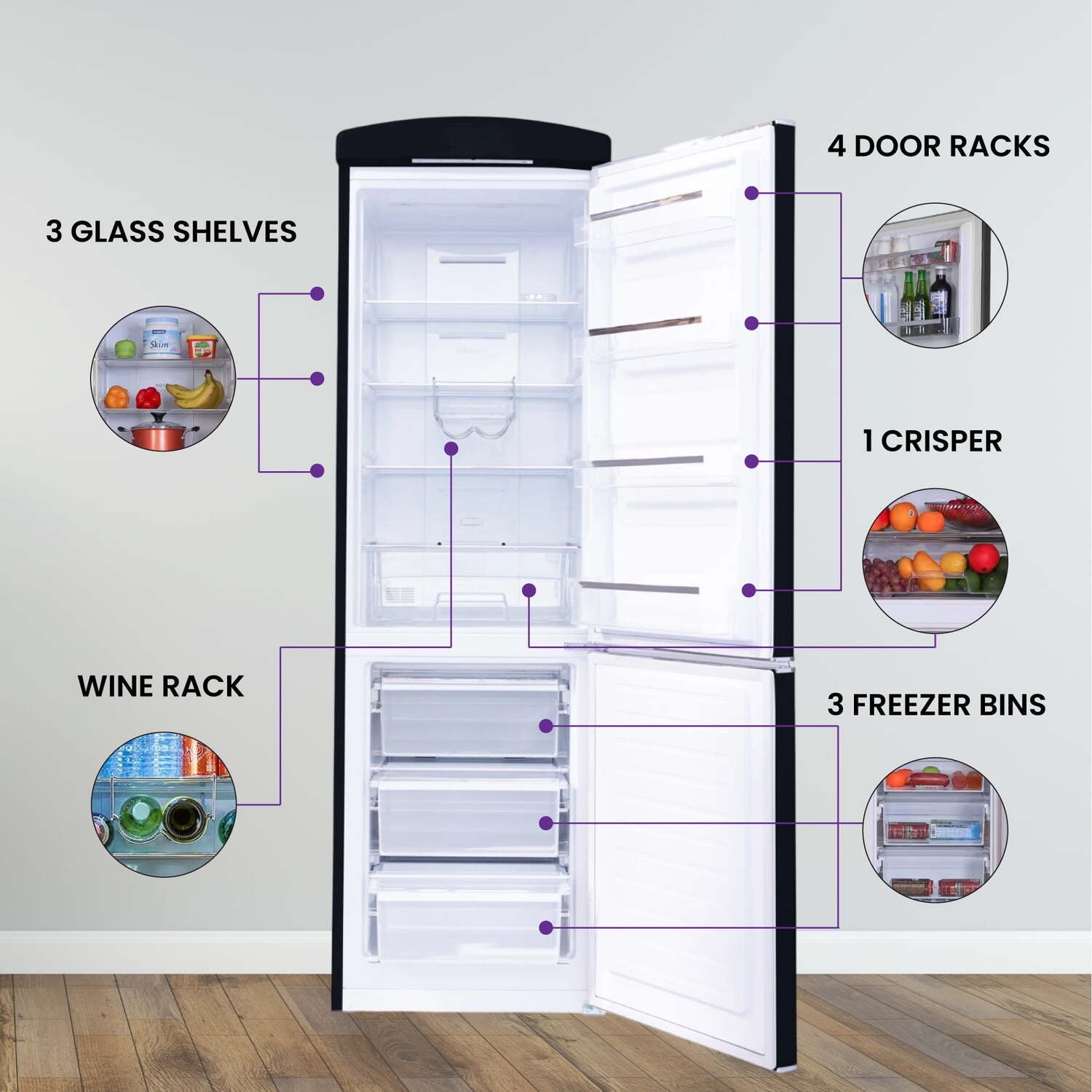 Conserv 10.7 cu. ft. Bottom Mount Retro Refrigerator in Black