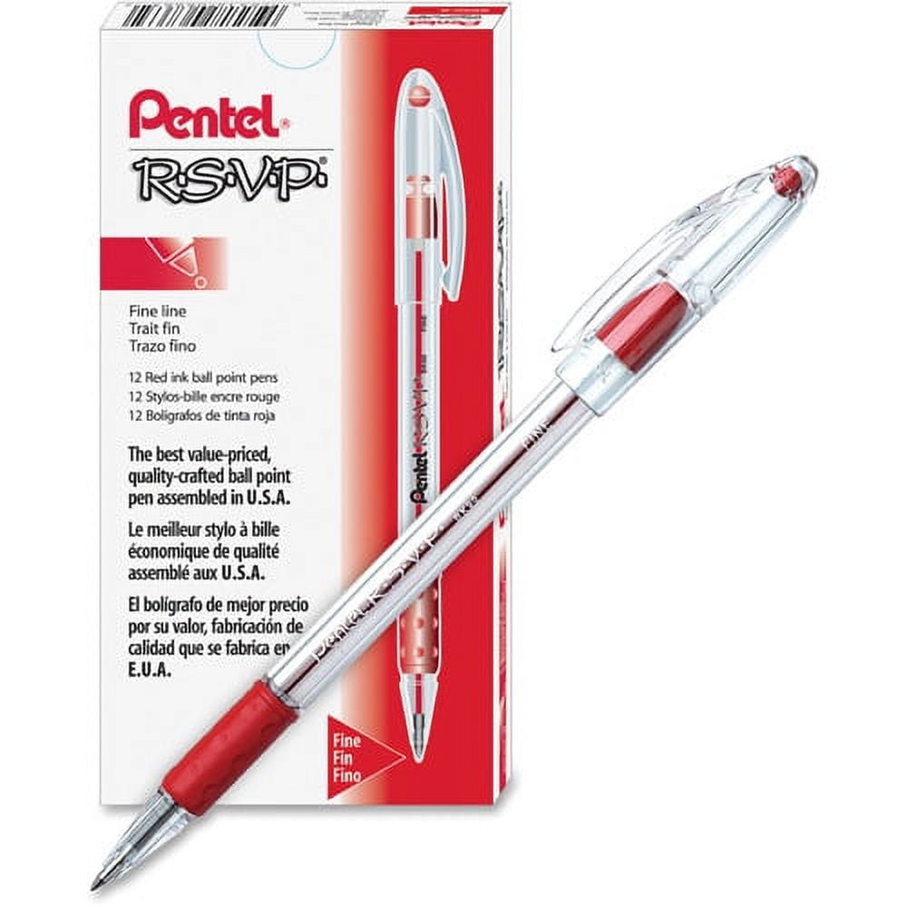 Pentel R.S.V.P. Ball Point Pen. Fine, Red Ink - 2 pens