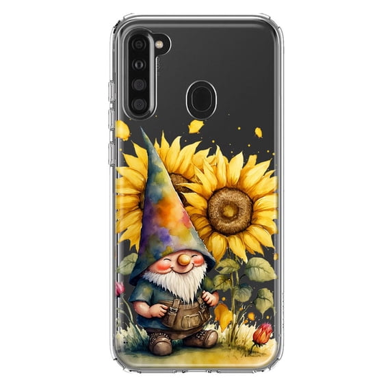 MUNDAZE Samsung Galaxy A21 Shockproof Clear Hybrid Protective Phone Case Cute Gnome Sunflowers Clear Cover