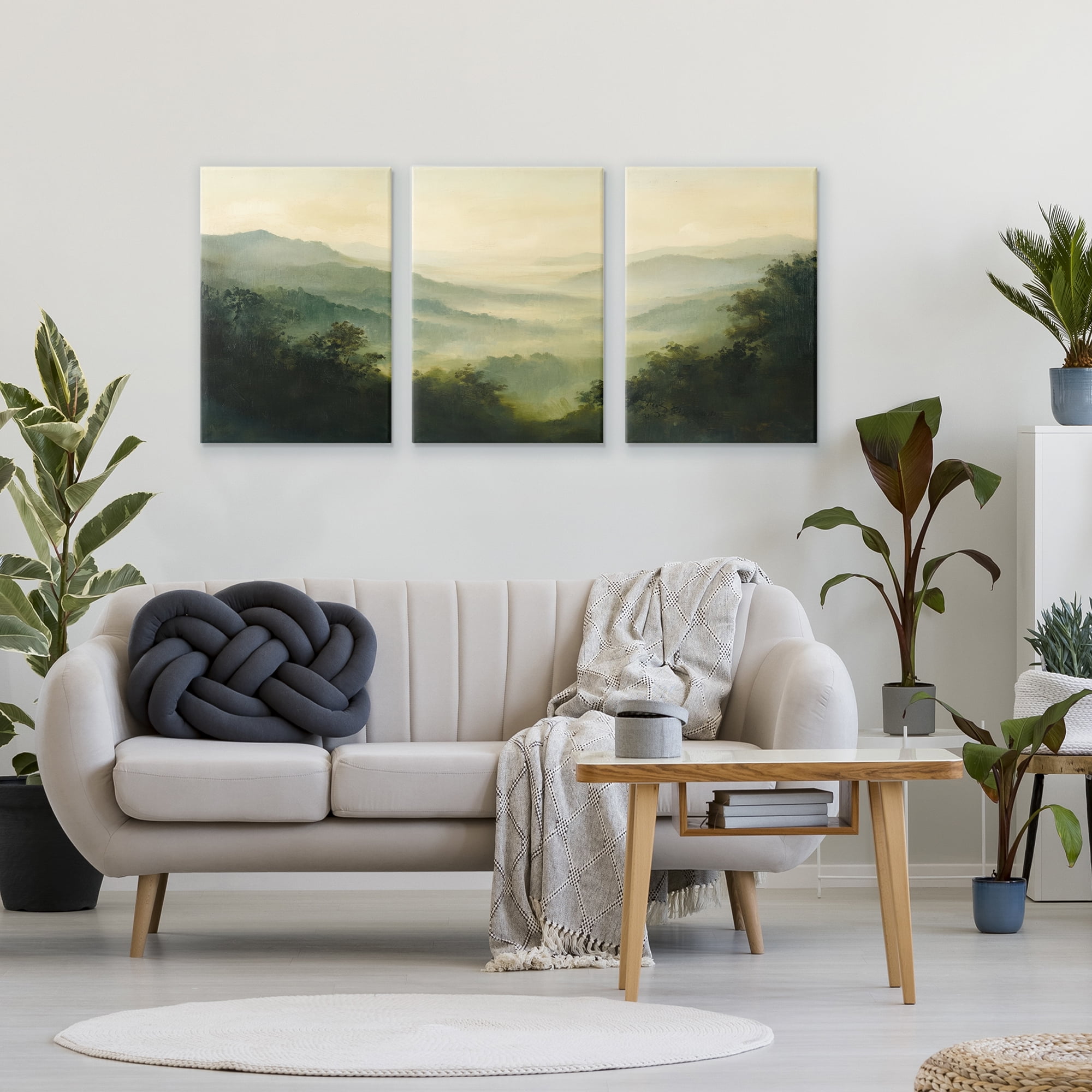 Stupell Industries Through The Haze Mountain Panorama 3 Piece Canvas Wall Art Set, design by Petal Prints Design