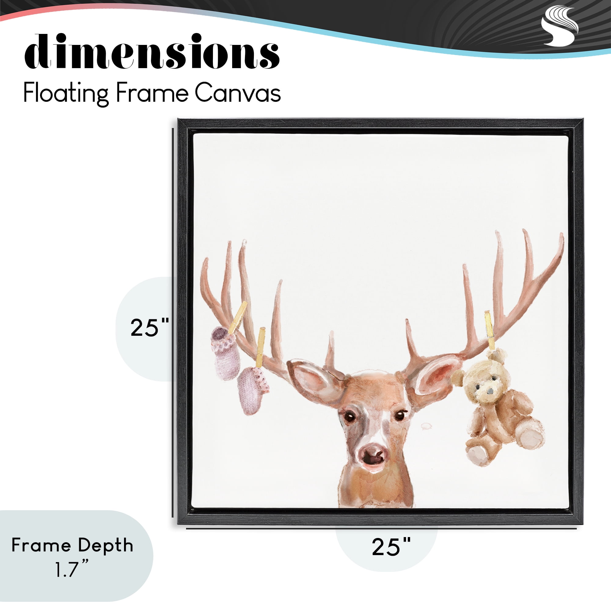 Stupell Industries Baby Girl Deer Antlers Black Framed Floater Canvas Wall Art, design by Ali Lynne