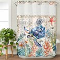 thumbnail image 3 of Coastal Sea Turtle No Hook Shower Curtain Waterproof,Bathroom Curtains with Snap in Liners and See Through Top Window,Rustic Vintage Nautical Starfish Coral Hotel Bathtub Curtains Shower 48"Wx72"L, 3 of 8