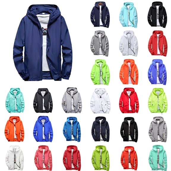 Y-Sunset Big & Tall Men's Lightweight Jacket, UPF 50 Waterproof Breathable Windbreaker, Zip Up Hoodie Packable Softshell Jacket for Travel Hiking