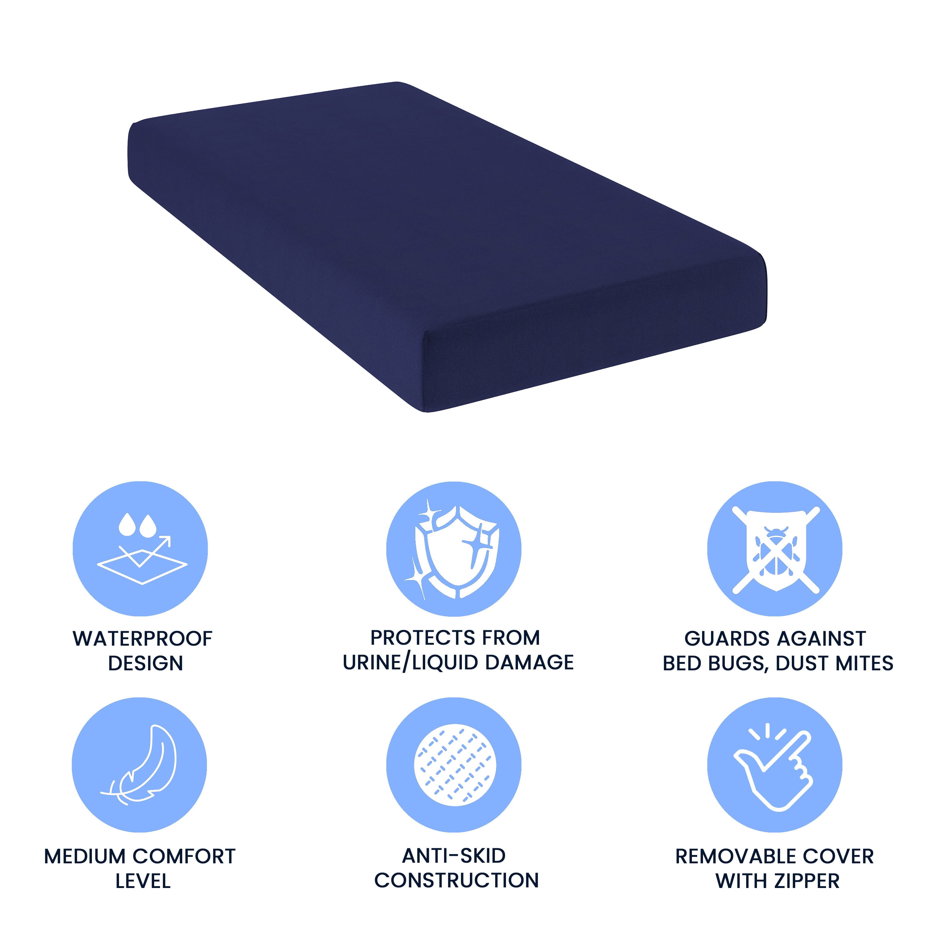 Emma + Oliver Blue Water-Resistant Memory Foam 8" Twin Size Mattress with Zippered Cover