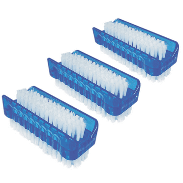 LOLA Hand & Nail Brush, Dual-Purpose, Soft Side & Stiff Side, Block Handle - 3 Pack, Blue