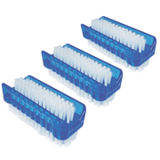 LOLA Hand & Nail Brush, Dual-Purpose, Soft Side & Stiff Side, Block Handle - 3 Pack, Blue