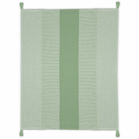 HomeRoots 516598 Woven Cotton Striped Throw Blanket, Green